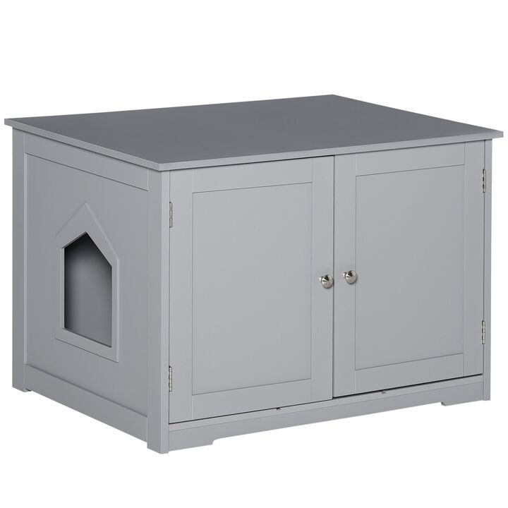 Cat Litter Box Enclosure with Adjustable Partition, Cat Washroom Side Table with Cat Hole, Hidden Litter Box with Magnetic Doors, Dark Grey