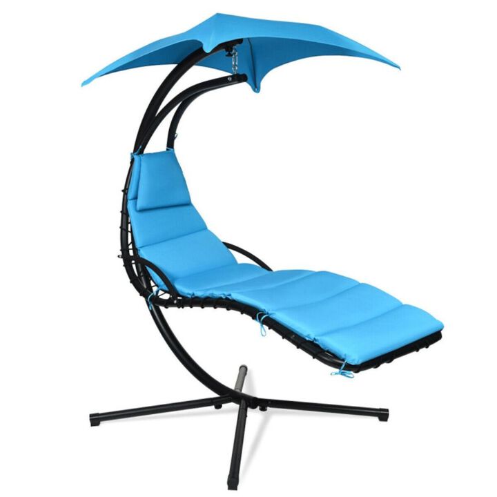 Hanging Stand Chaise Lounger Swing Chair with Pillow-Navy