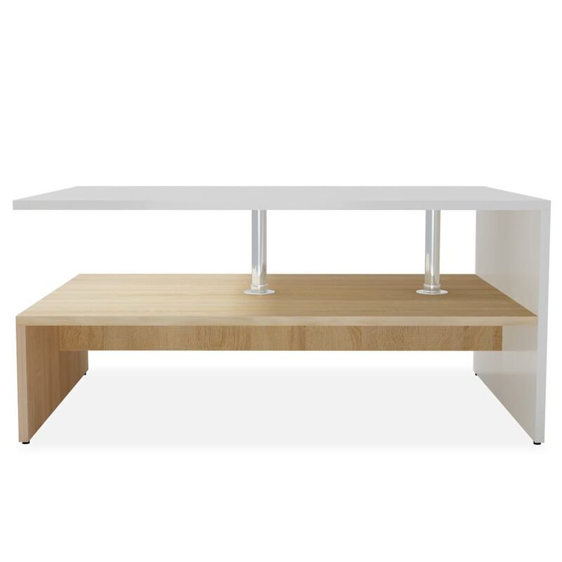 vidaXL Coffee Table Chipboard 35.4"x23.2"x16.5" Oak and White, 244856