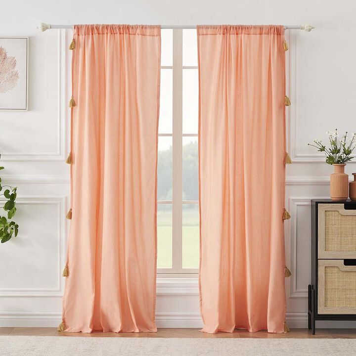 Greenland Home Monterrey Festooned with Large Tassels Premium Window Panel Pair - Each 42"x84" Coral