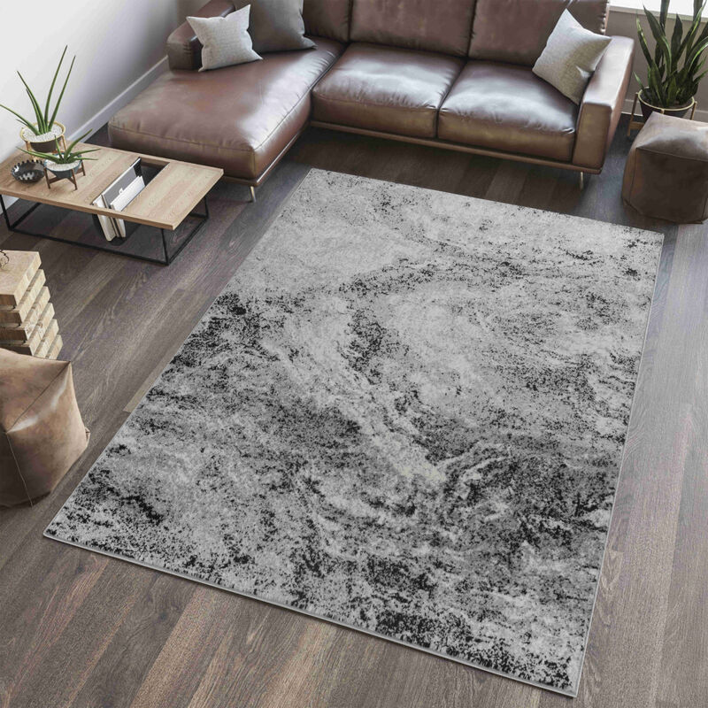 Sakarya Contemporary Abstract Splash Grey Black Indoor Area Rug