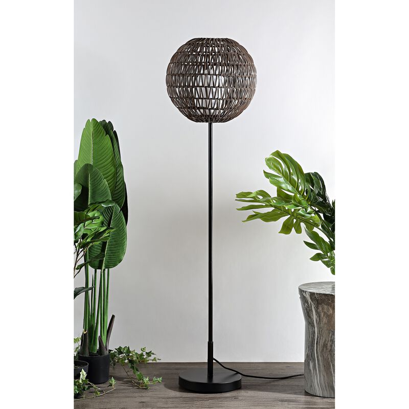 Bea 61" Outdoor Woven Globe LED Floor Lamp, Coffee/Black