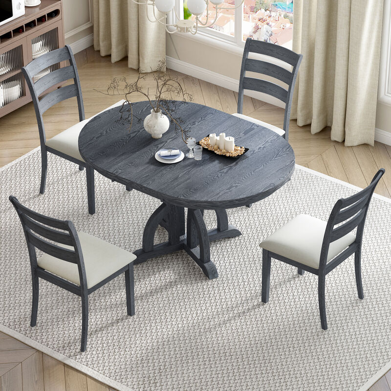 Merax Farmhouse Round Dining Table Set with Pedestal Legs