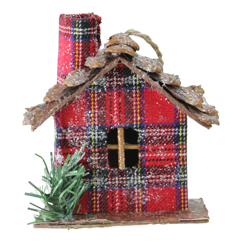 4.25" Red Plaid Country Cabin Christmas Ornament