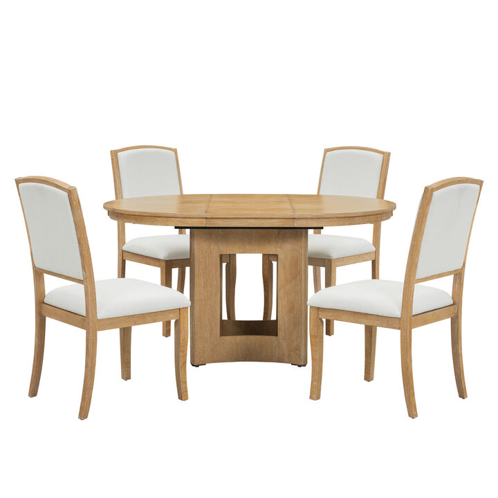 Merax Farmhouse Extendable Round Dining Table Set for 4