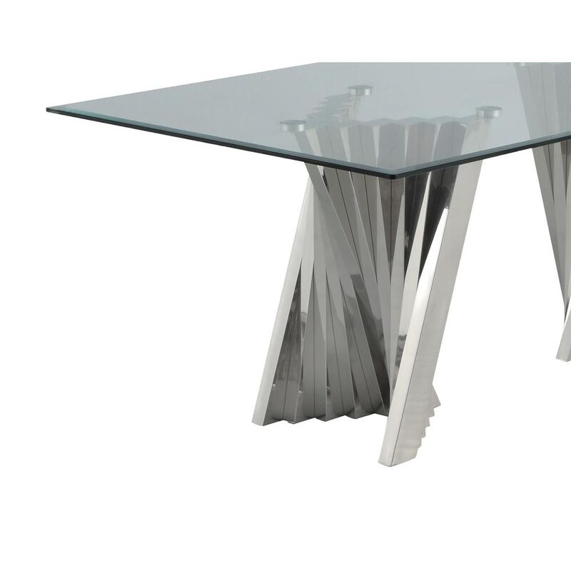 Glass Coffee Table with Stainless Steel Double Base