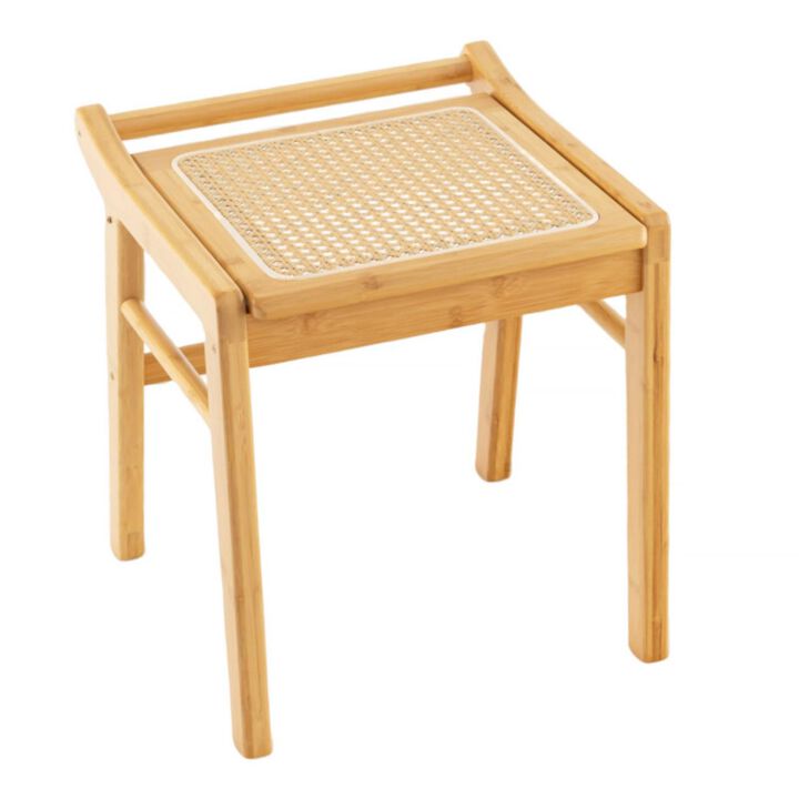Hivvago Bamboo Vanity Stool with Rattan Top and Reinforcement Bar-Natural