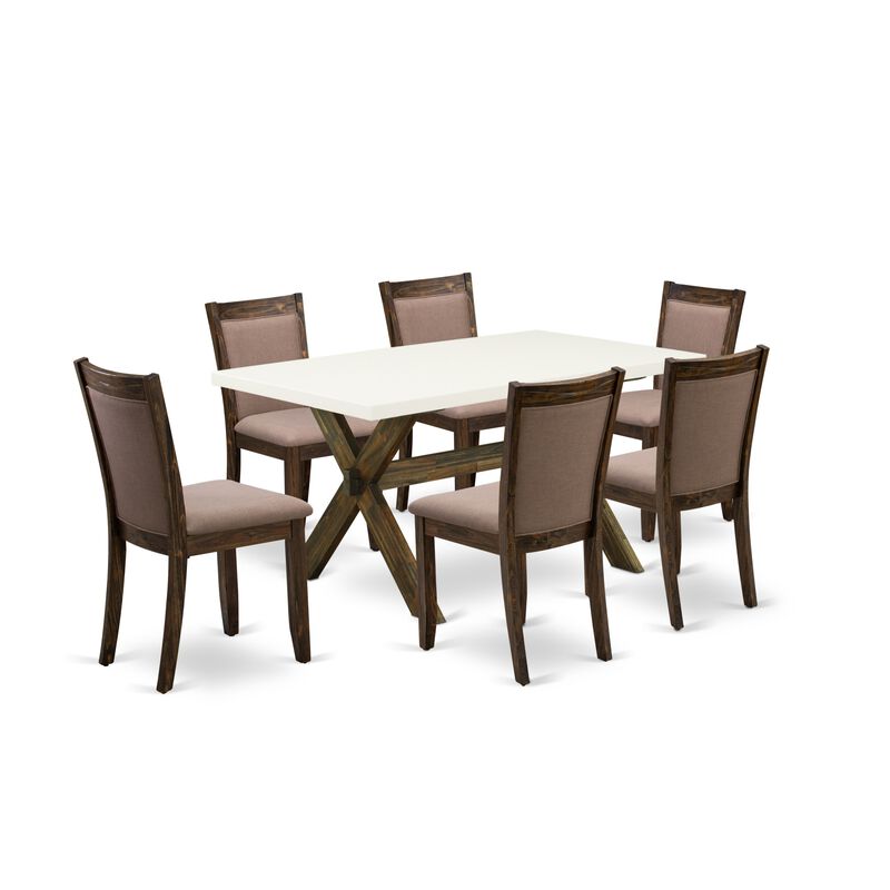 East West Furniture X726MZ748-7 7Pc Dining Set - Rectangular Table and 6 Parson Chairs - Multi-Color Color