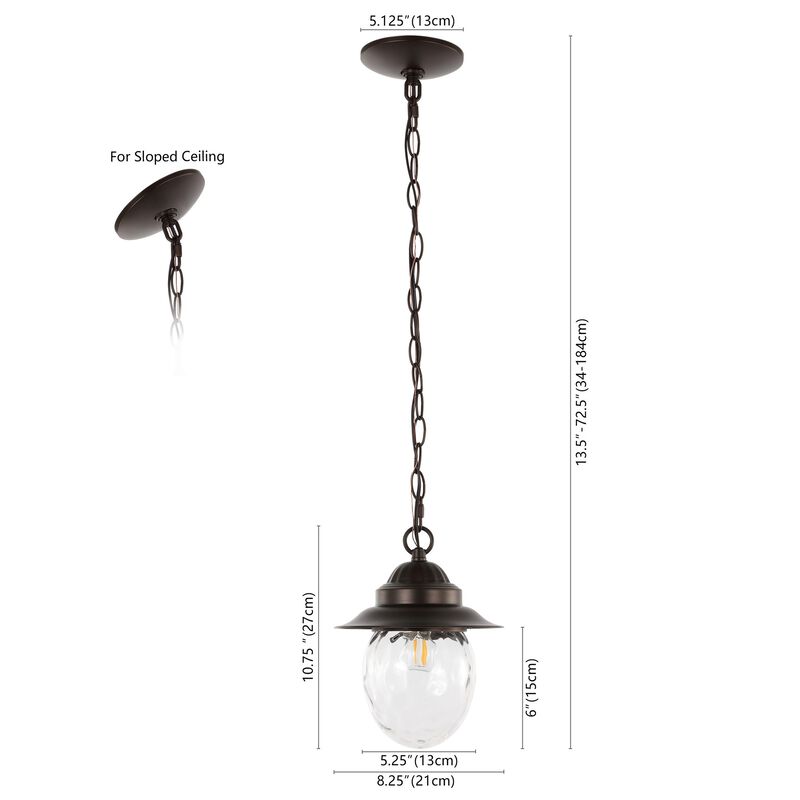 Manteo 8.25" 1-Light Farmhouse Industrial Iron/Glass Outdoor LED Pendant, Oil Rubbed Bronze/Clear