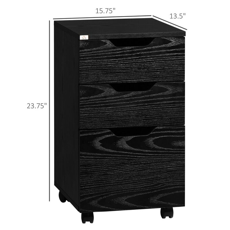 3 Drawer Mobile File Cabinet, Rolling Printer Stand, Vertical Filing Cabinet, Black Wood Grain