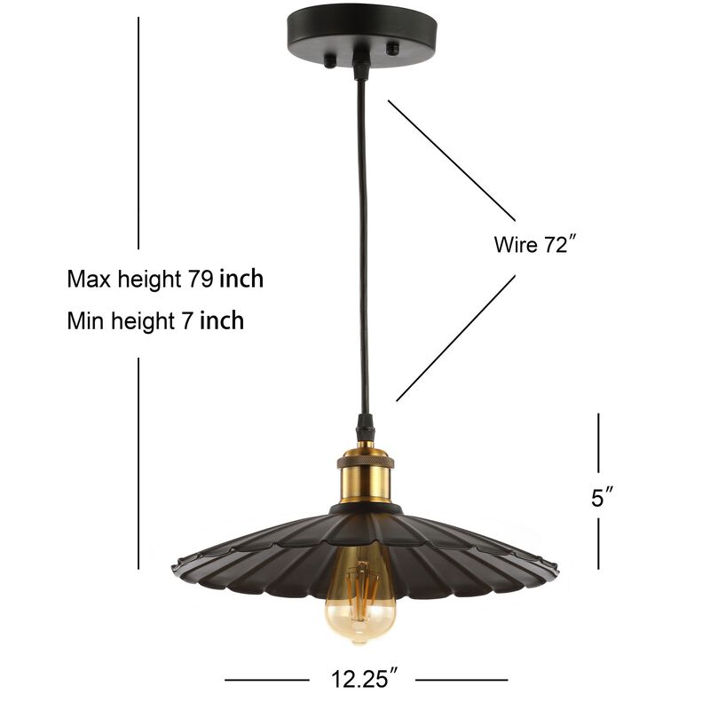 Lotus 12.25" Adjustable Metal LED Pendant, Brass Gold/Black