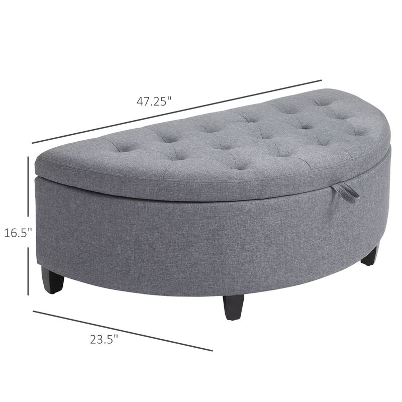 Gray Entryway Elegance: Half Moon Storage Ottoman Bench