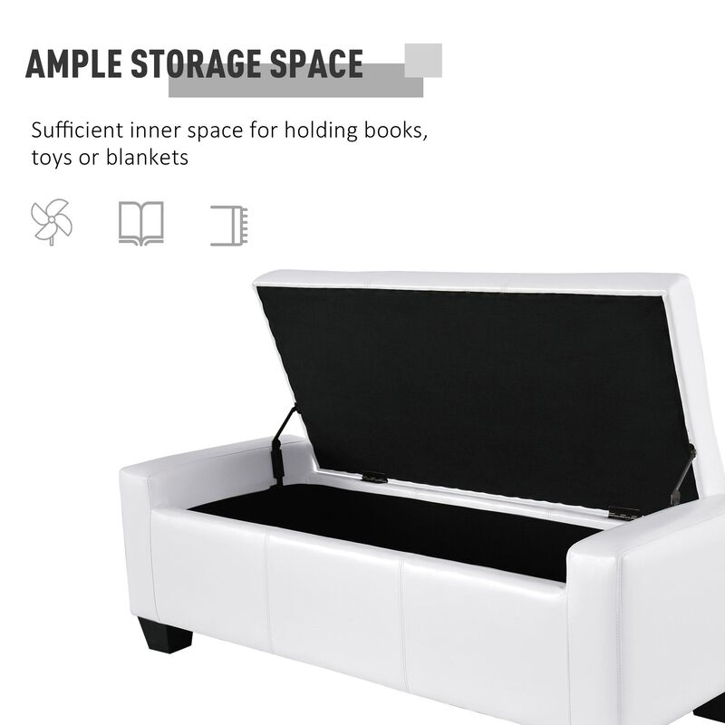 Sleek Multifunctional Bench: 50.5" White Faux Leather Ottoman with Storage