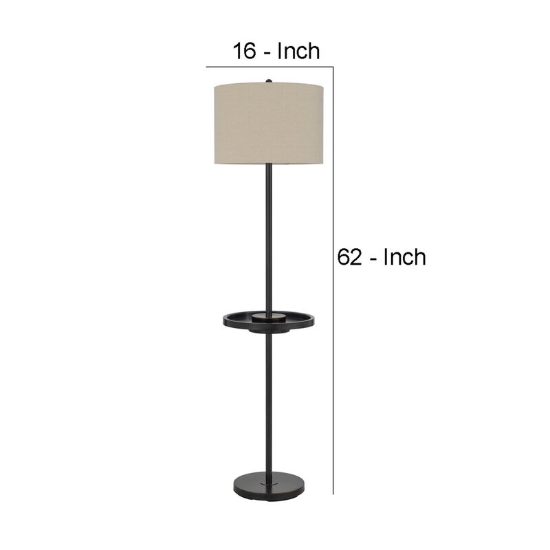 62 Inch Metal Floor Lamp, Tray, Dimmer,  2 USB Ports, Bronze-Benzara