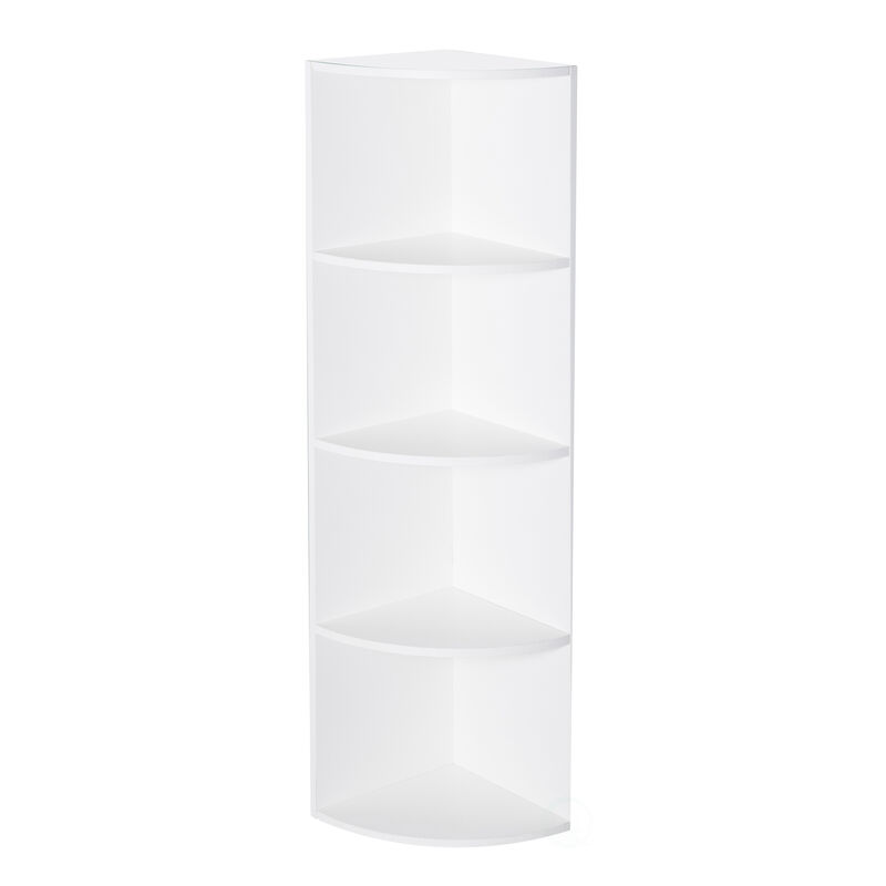 Durable 4-Tier Wooden Corner Bookshelf, Perfect for Tiny Home, Office Space, Living Room, Shelves for Bedroom, Classroom, and Library Shelving Needs, White