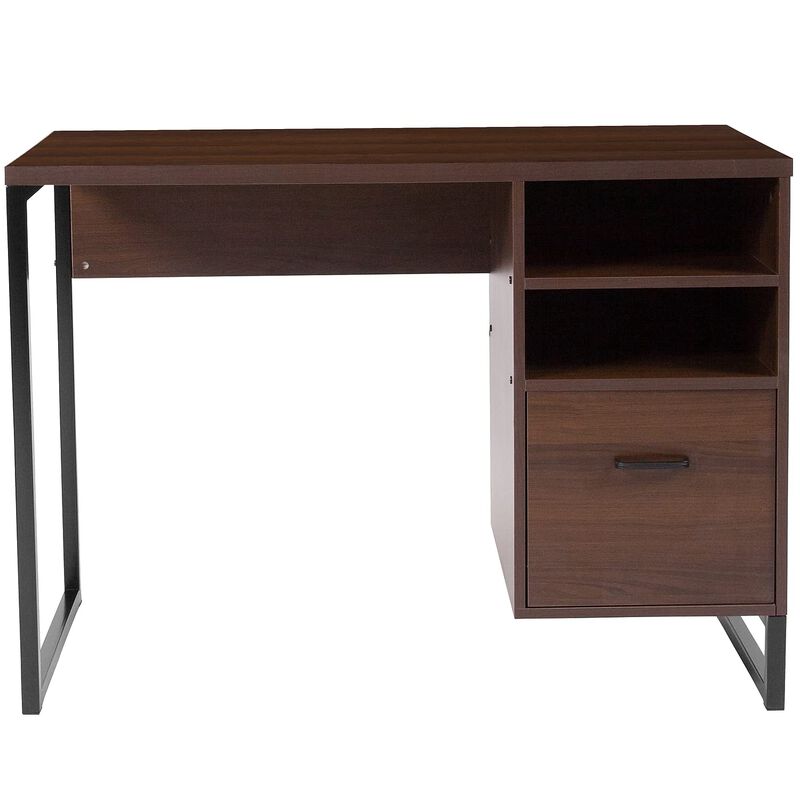 Flash Furniture Northbrook Rustic Coffee Wood Grain Finish Computer Desk with Black Metal Frame