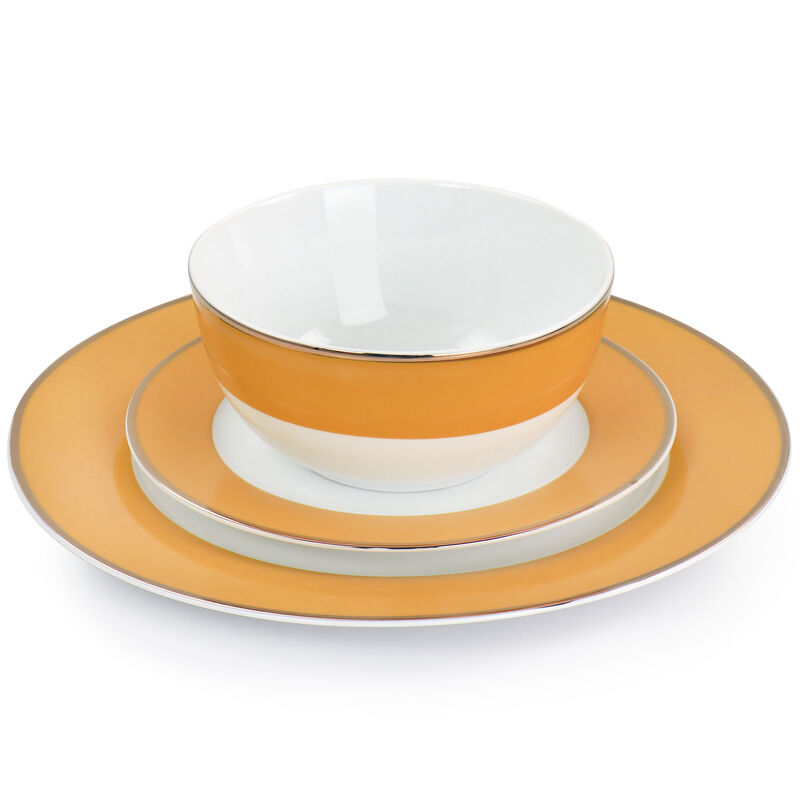 Martha Stewart Gold Rimmed 12 Piece Fine Ceramic Dinnerware Set in Yellow