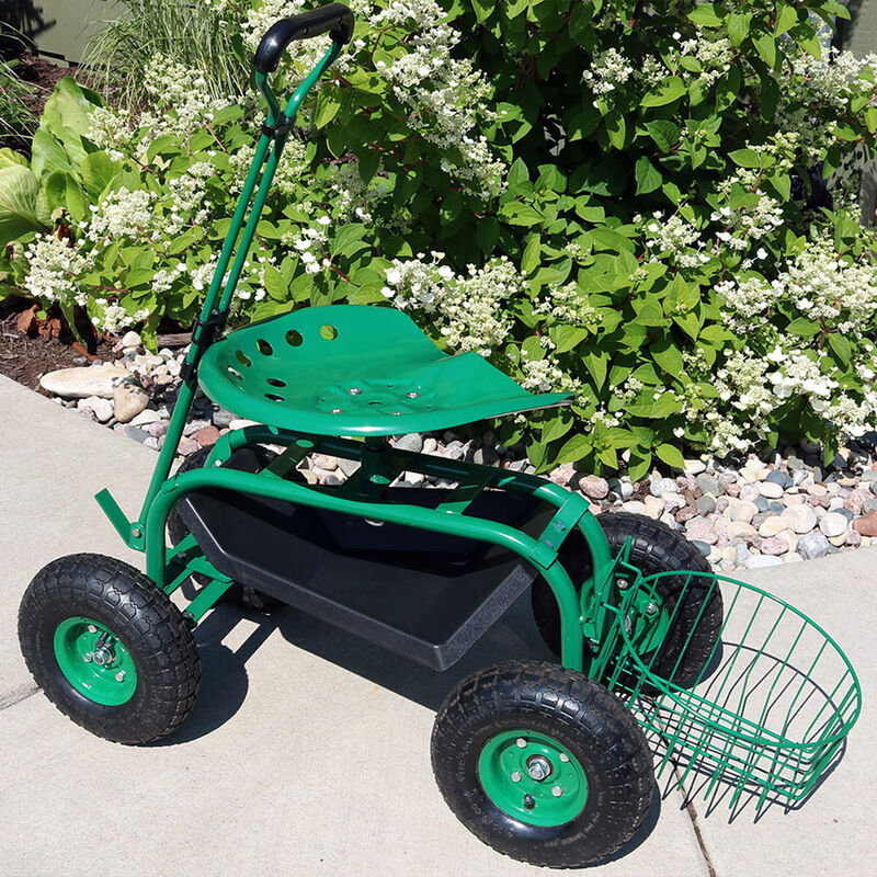 Sunnydaze Steel Rolling Garden Cart with Swivel Steering/Planter