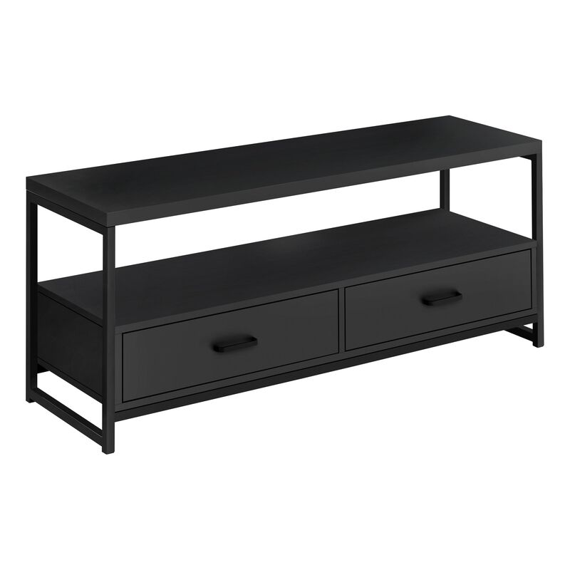 Monarch Specialties I 2870 Tv Stand, 48 Inch, Console, Media Entertainment Center, Storage Drawers, Living Room, Bedroom, Laminate, Metal, Black, Contemporary, Modern