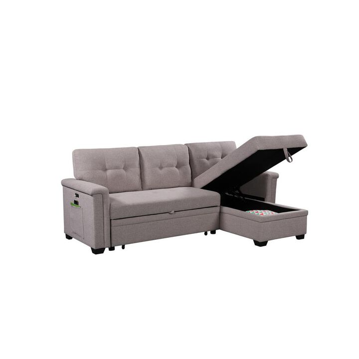 Lilola Home Ashlyn Light Gray Reversible Sleeper Sectional Sofa with Storage Chaise, USB Charging Ports and Pocket