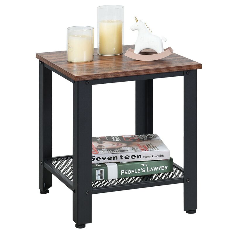 Industrial End Table 2-Tier Side Table-Black