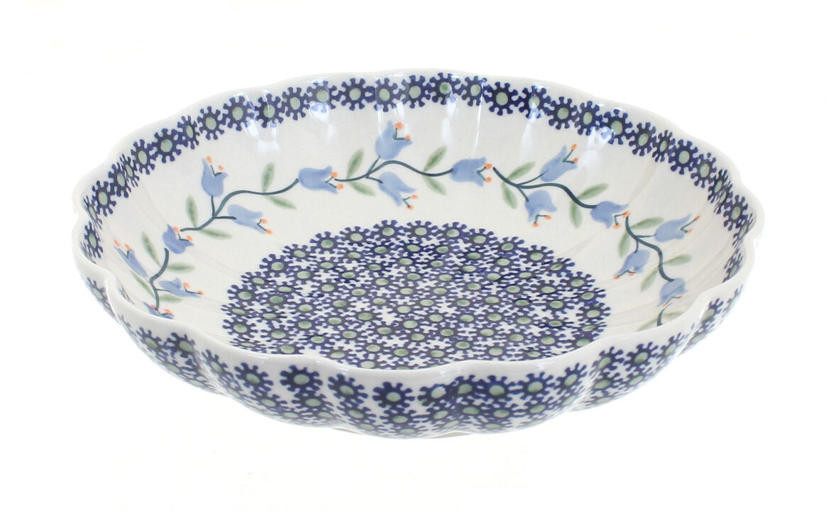 Blue Rose Polish Pottery Red Daisy Medium Scallop Bowl