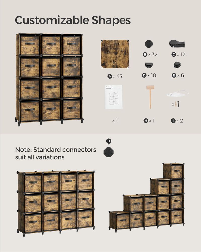 Elegant 12-Cube Storage Unit with Adjustable Shelving