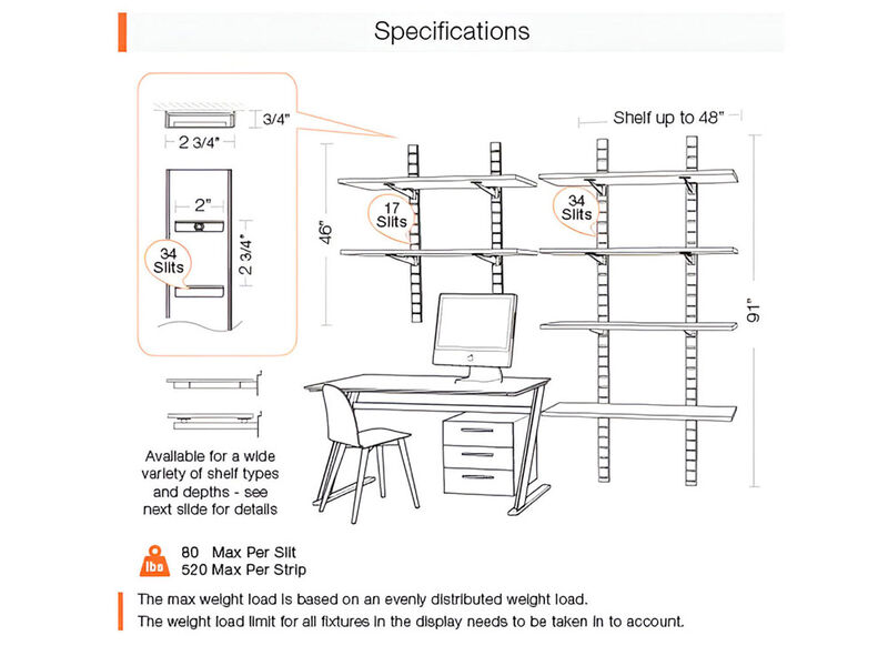 Stylish Home Office System 91" & 46" High 5 Tier with Wood Shelves 14"-16" Width | 2 Sections- Shelves Sold Separately