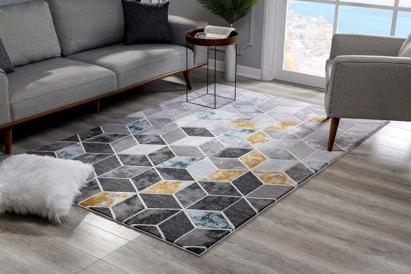 Oasis Contemporary Abstract Geometric Grey Yellow Indoor Area Rug