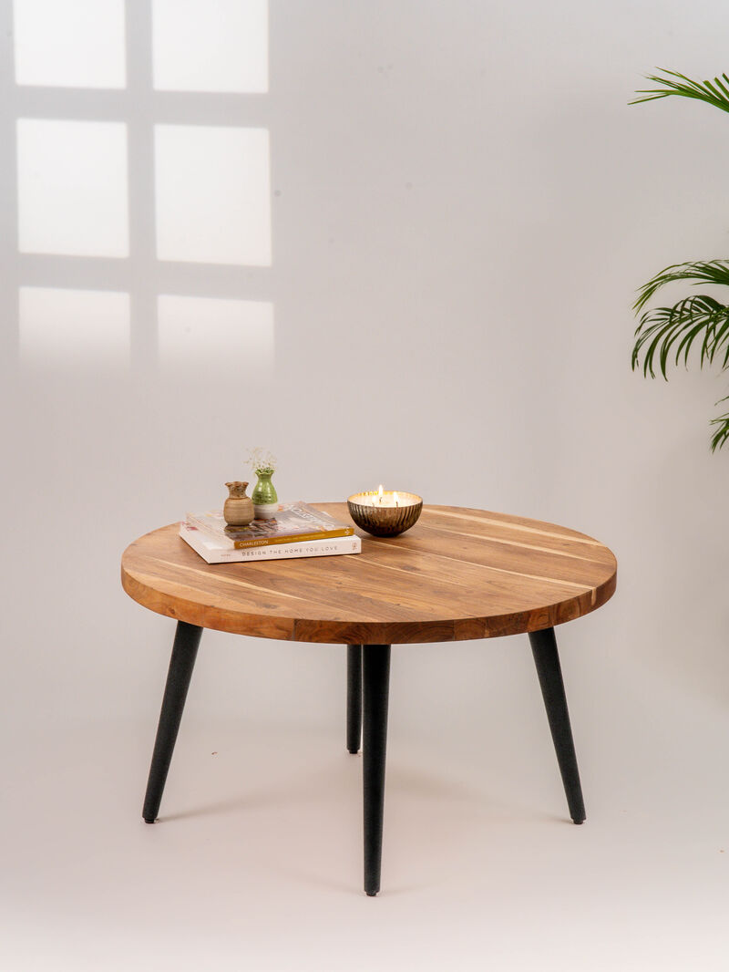 Handmade Eco-Friendly Vintage Acacia Wood & Iron Walnut Black Round Table 32"x32"x18" From BBH Homes