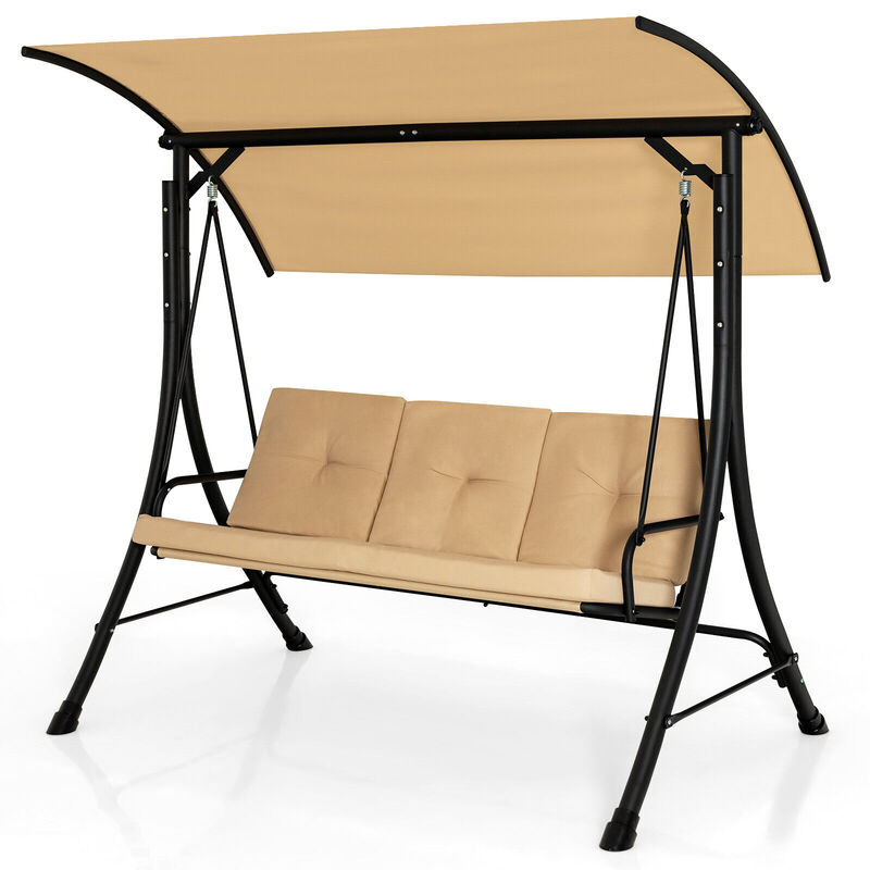 3-Seat Outdoor Porch Swing with Adjustable Canopy and Padded Cushions