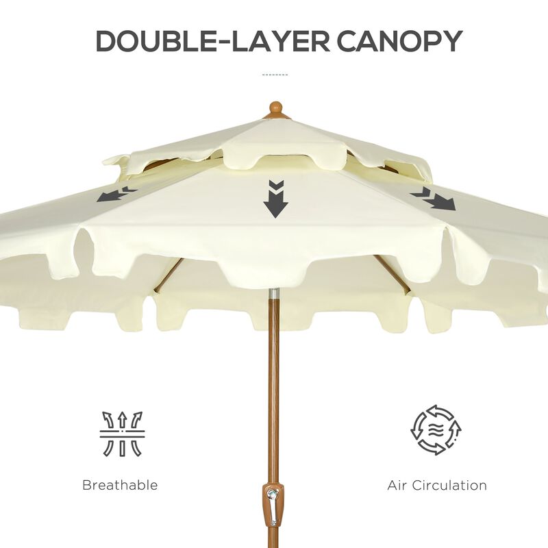 Cream White Patio Shade: 9' Umbrella with Double Top Ruffles & Tilt