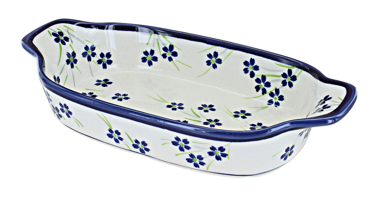 Blue Rose Polish Pottery Peacock Rectangular Serving Dish