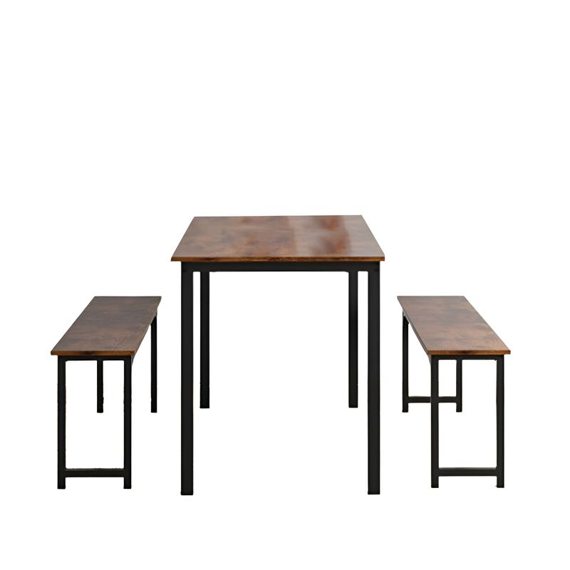 3 Pieces Farmhouse Dining Table Set with Space-Saving Design- Brown