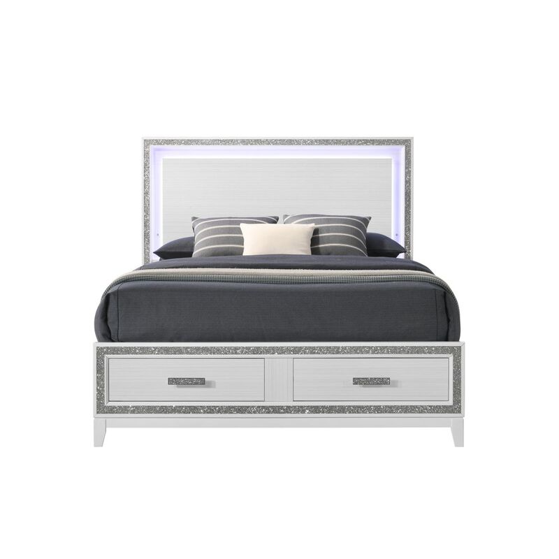 Haiden Queen Bed with Storage LED & White Finish