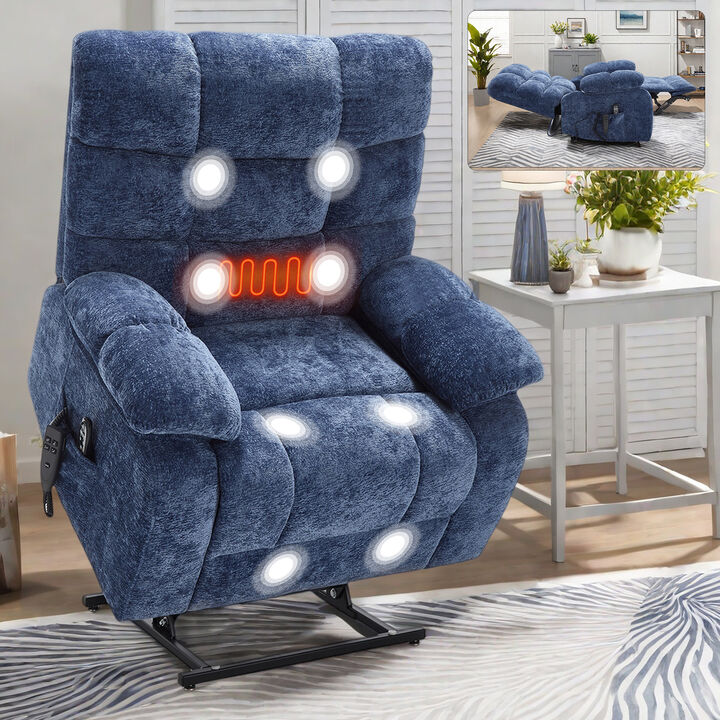 Mondawe Lift Recliner Chair Heat Massage Dual Motor Infinite Position Oversized Electric Power Lift Recliners with Power-Remote