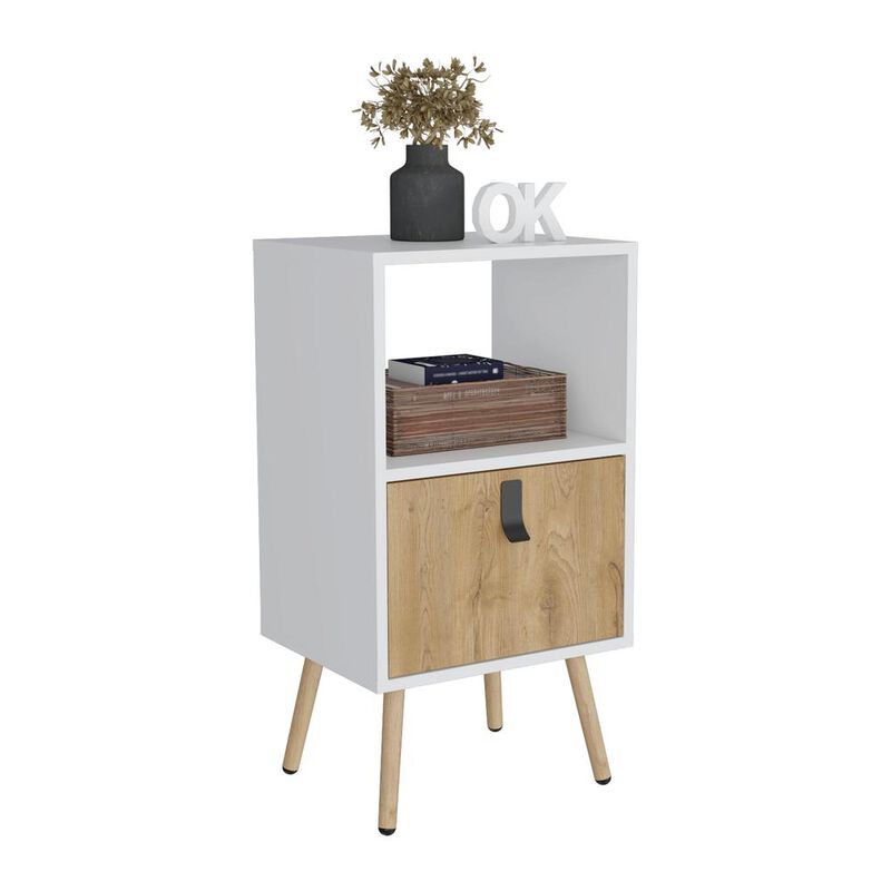 Toka Tall Nightstand with Drawer and Functional Storage