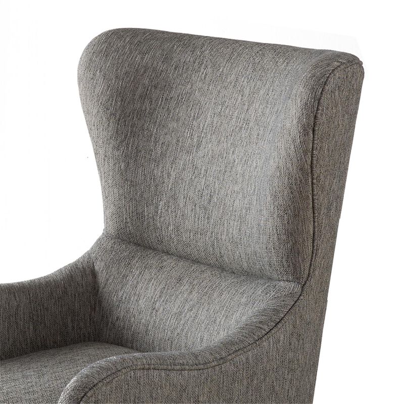 Gracie Mills Zachery Transitional Swoop Wing Chair with Round Arm and Piped Edges