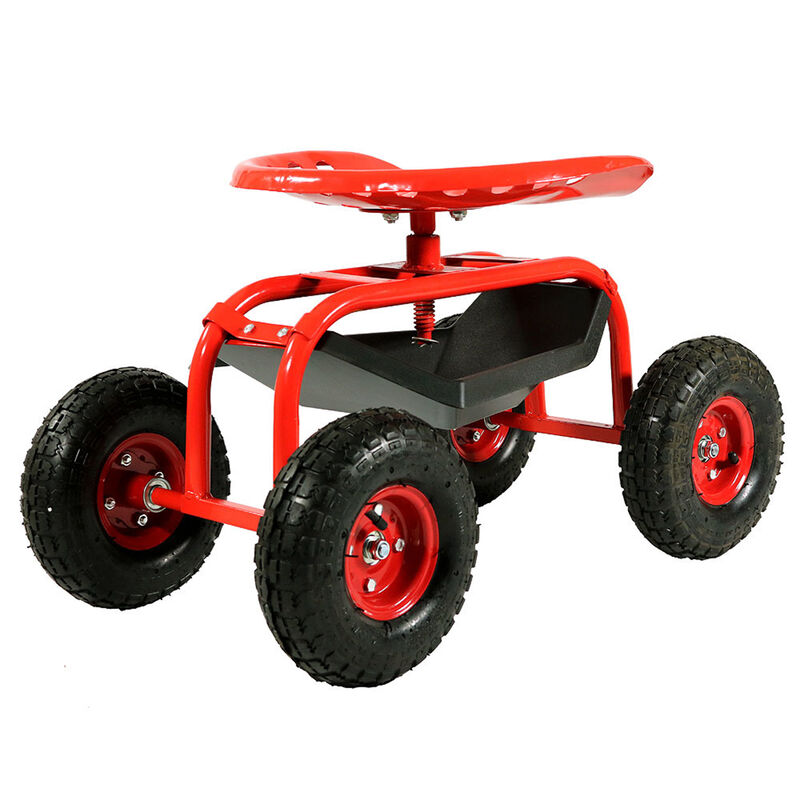 Sunnydaze Steel Rolling Garden Cart with Swivel Steering/Tray