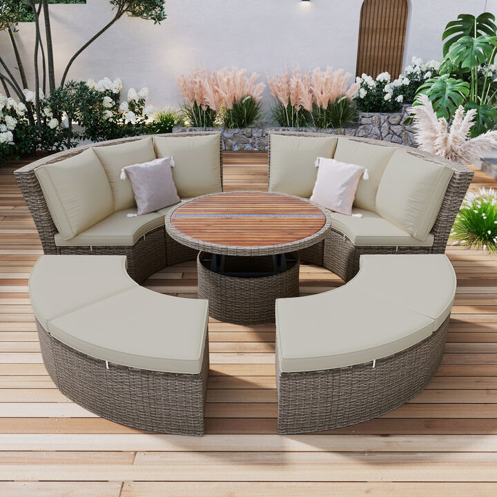 Merax 5-Piece Round Rattan Sectional Sofa Set