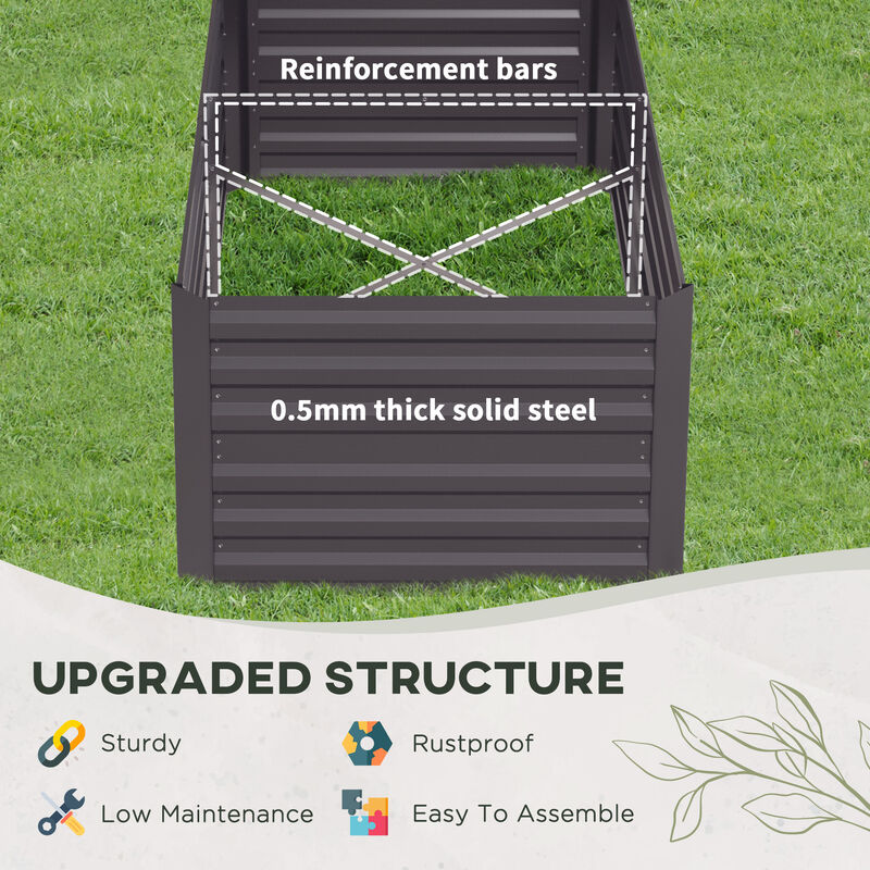 Outsunny Galvanized Raised Garden Bed Kit, Large and Tall Metal Planter Box for Vegetables, Flowers and Herbs, Reinforced, 6' x 3' x 2', Dark Gray