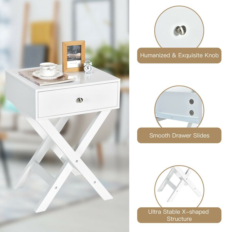 Modern X-Shaped Nightstand with Drawer for Living Room Bedroom