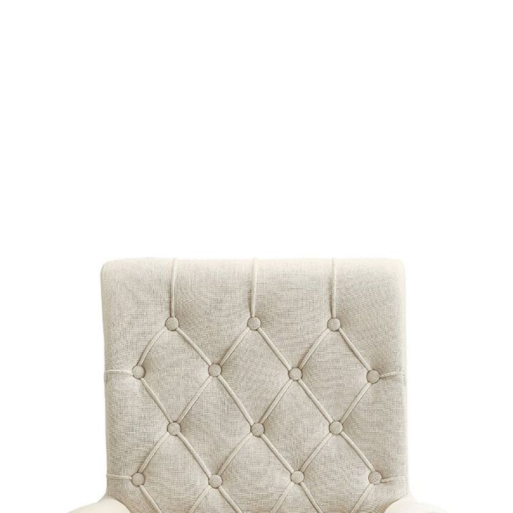 Diamond Tufted Upholstered Dining Chair, Cream & Smokey Black-Benzara