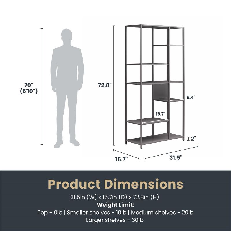 Mission District Metal Bookcase Room Divider, Graphite