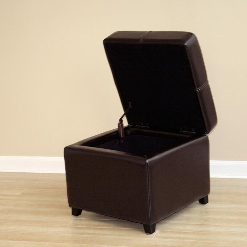 Baxton Studio Dark Brown Full Leather Storage Cube Ottoman