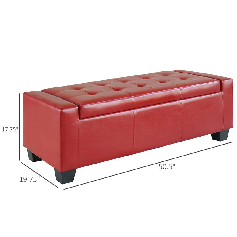 Vibrant Storage Seat: 50.5" Red Faux Leather Tufted Ottoman for Entryways