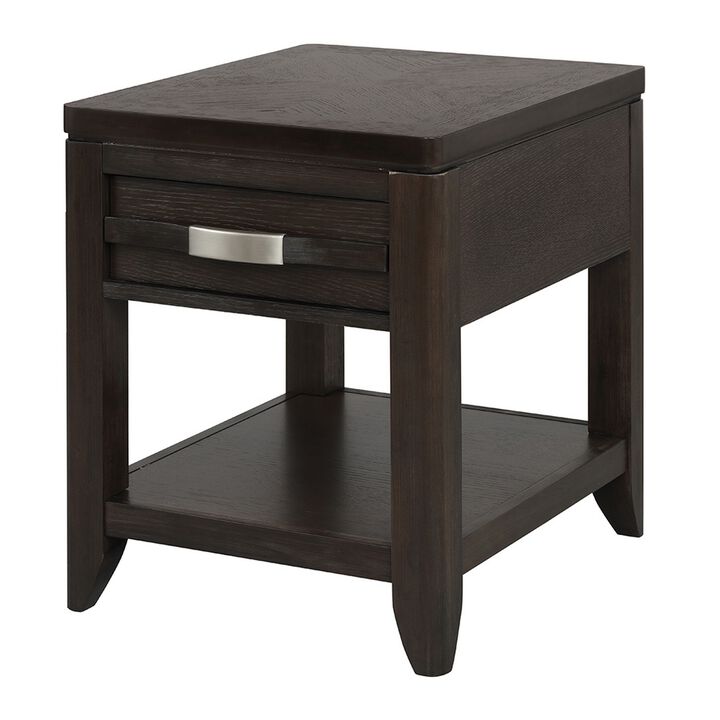 Joni 25 Inch Side End Table, 1 Drawer and Shelf, Espresso Brown Acacia Wood-Benzara