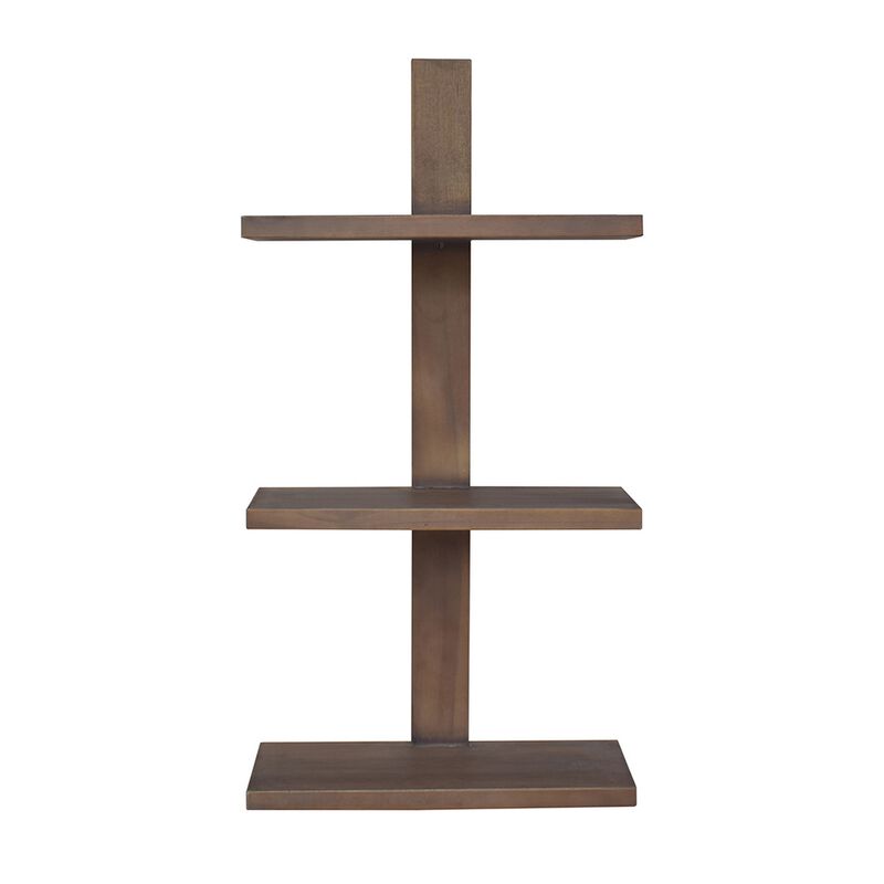 Firy 37 Inch Set of 2 Hanging Shelves, 3 Tiers, Natural Waru Wood Finish - Benzara