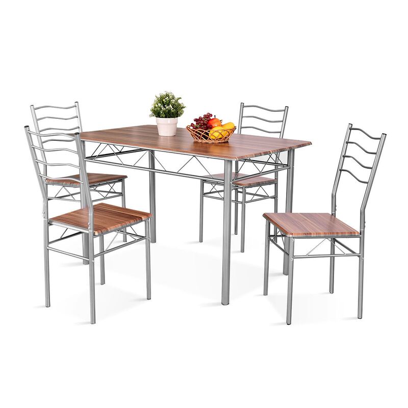 5 Pieces Wood Metal Dining Table Set with 4 Chairs