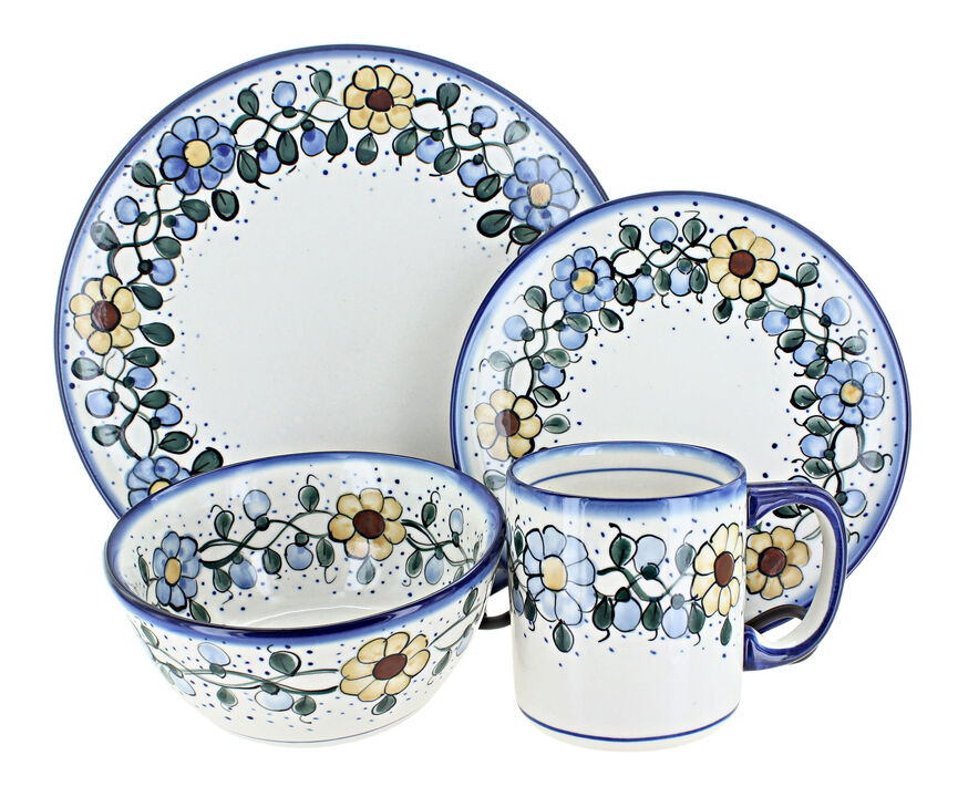 Blue Rose Polish Pottery Frosty Duo 16 Piece Dinner Set